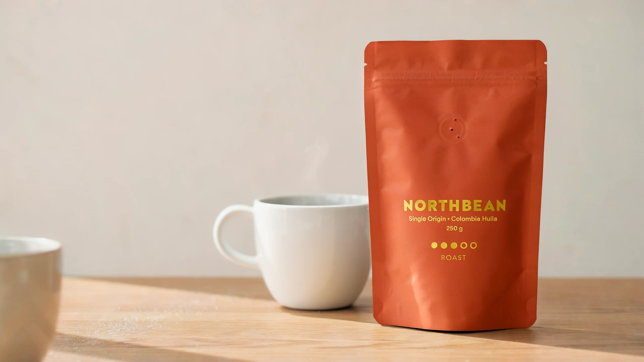 Coffee pouch with English label before the Japanese translation edit